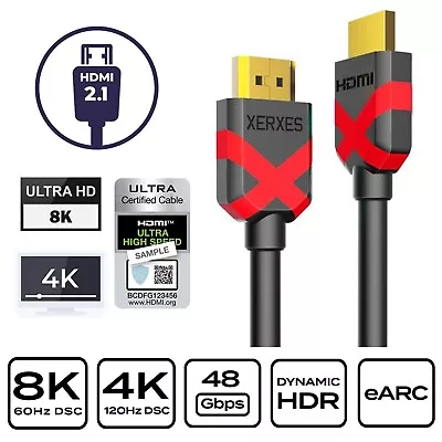 1.5m Certified HDMI 2.1 Cable Ultra HD 8K@60Hz 4K@120Hz 48Gbps 3D Dynamic HDR X • $26.99