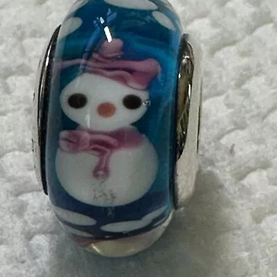 Winter Snowman Murano Glass Retired Bracelet Charm 925 ALE • $18