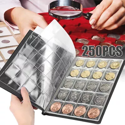 250 ALBUM COIN Book Coins Collection Folder Holders Pocket Collector Pockets • £10.89