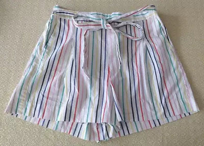 J Crew Factory Multicolor Stripe Pull On Size 10 Women's Pocket Shorts Tie Belt • $12.99