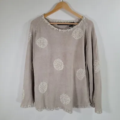 MICHAEL SIMON Neutral Knit Linen Sweater Size 1 / M Patchwork Art To Wear Vtg • $49.99