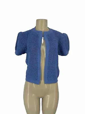 Vtg St. John S/M Marie Gray Women Blue Knit Cropped Shrug Bolero Sweater F1 • $27