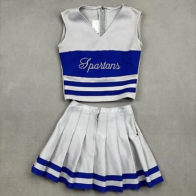 VTG 80s Varsity Cheerleader Uniform Pleated Skirt With Top Grey Blue Size Small • $39.99