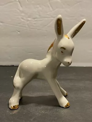 Vintage White And Gold Trim Donkey Figurine Painted/Glazed Ceramic • $17