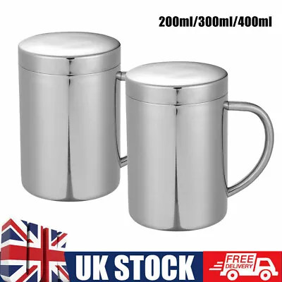 2PCS Stainless Steel Double Wall Insulated Thermal Coffee Tea Mug Cup With Lid • £17.88