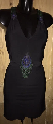 £26.99 • Buy Kate Moss Topshop Black Peacock Embellished Beaded Stretch Mini Dress UK 10 38 6
