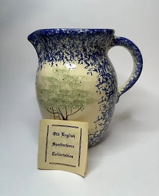 Vintage Molly Dallas Pitcher Spatterware Americana Apple Tree Pottery Blue • $14.99