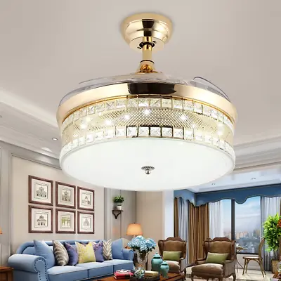 42  Invisible Rose Ceiling Fan Light LED Remote Control Crystal Chandelier Lamp • $70.51