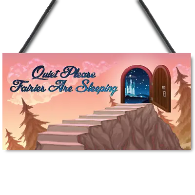 Quiet Please Fairies Are Sleeping Hanging Plaque Garden Sign Fairy Gift • £3.90