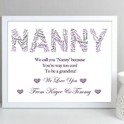 Mothers Day Gift Nanny Mum Personalised Print Nanna Nannie Nan Cool Poem Framed • £2.99