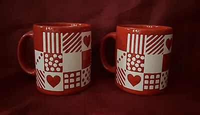 Set Of 2 Love Hearts Stripes Dots Coffee Mugs Red Waechtersbach W. Germany Vtg • $65