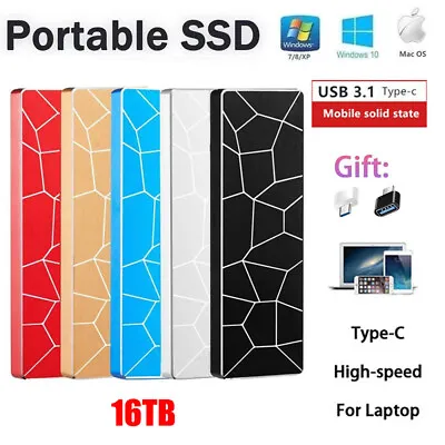 $34.99 • Buy USB 3.1 16TB High Speed Solid State Mobile External SSD Hard Drive Disk Mini