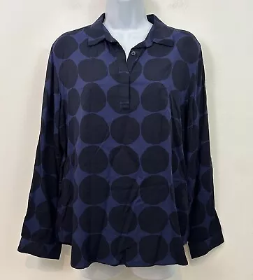 Marimekko Uniqlo Navy Black Polka Dot Tunic Top Rayon Shirt Long Sleeves Small • $19.95