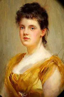 FINE C1888 PORTRAIT YOUNG LADY MARY LEMON WALLER 1851-1931 ANTIQUE Oil Painting • £0.99