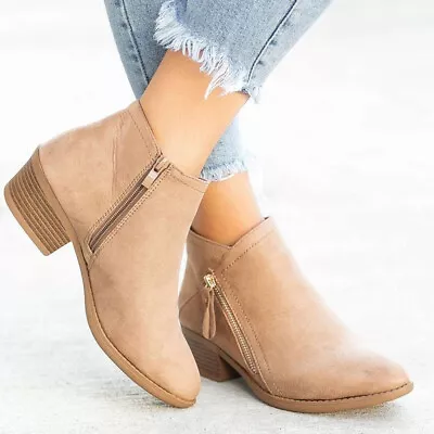 Women Low Heeled Gift Fashion Knee High Zip Up Autumn Winter Ankle Boots • $61.83