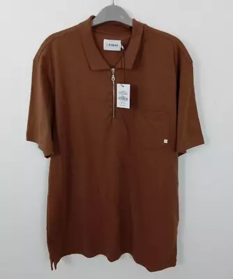 Farah Polo Shirt Size XL Golden Brown Cotton Jersey Collared Zip Placket NEW F2 • £9.99