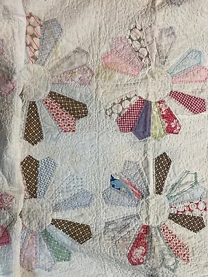 Antique Vintage Handstitched Quilt - Dresden Plate 70 X 80  For Repurposing • $65