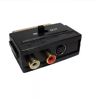 SCART To Twin Phono + SVHS Adapter With In/Out Switch RCA S-Video GOLD • £2.69