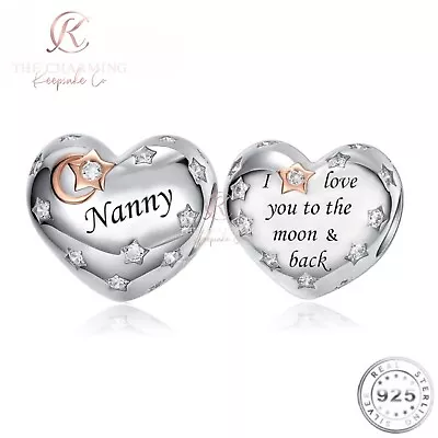 Nanny Heart Charm Genuine 925 Sterling Silver -Love You To The Moon - Birthday • £16.99