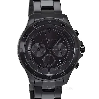 Michael Kors Greyson Mens Blackout Chronograph Watch Black Dial Stainless Steel • $120.12