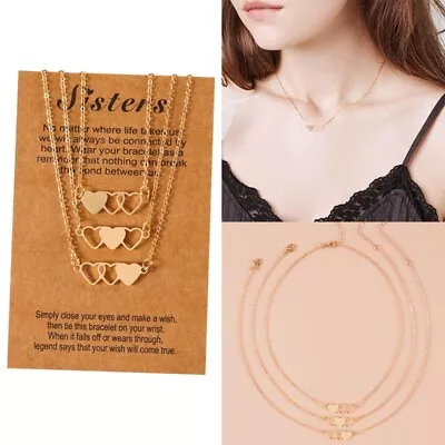 3 Pieces Hollow Heart-shaped Long Necklaces Best Friend Sister Matching Necklace • $15.95