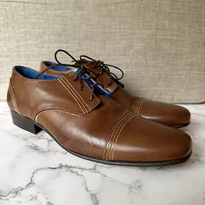 John Fluevog Men’s Brown Leather Laced Oxfords Square Cap Toe Size 11 EUC • $75