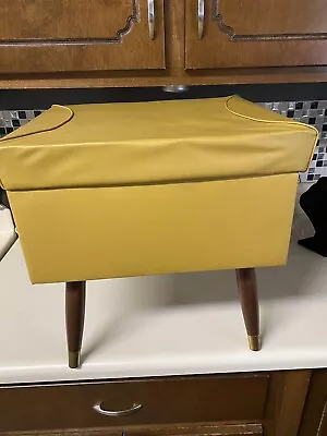 Vintage Mustard Sewing Machine Storage Stool MCM Bench Ottoman Halpern’s • $99