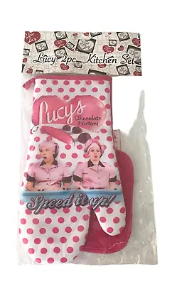 Lucy Kitchen Set-pot Holder & Oven Mitt- Speed It Up  -Chocolate Factory- Pink • $13.99