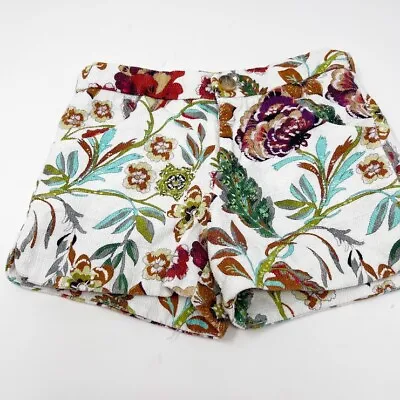 Zara Girls Floral Chino Shorts Kids Flat Front Woven Casual Multicolor Size 6 • $8.97