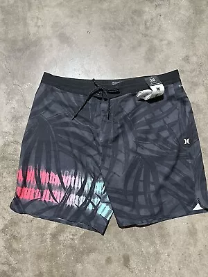 NWT Hurley Phantom Plus Mens Swim Trunks Shorts Hawaiian Black Pink • $19.99