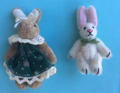 Lot Of 2 Miniature Jointed Plush Bunnies 2” Tall • $14