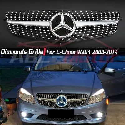 Chrome Dia-monds Style Grille W/LED For Benz C-Class W204 2008-14 C180 C200 C350 • $119