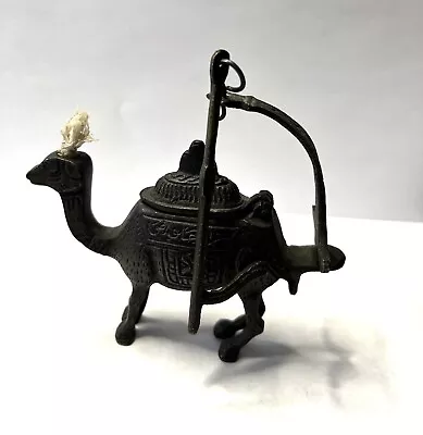 Vintage Islamic Cast Bronze Camel Oil Lamp Calligraphy ~ Intricate Detail • $42.21