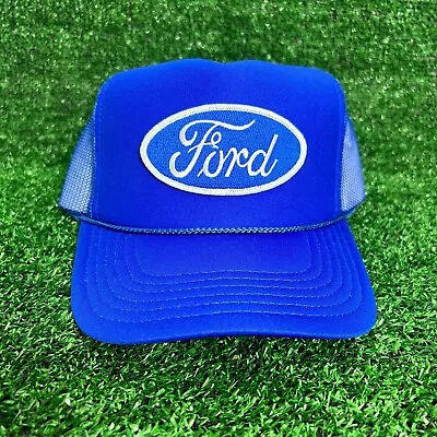 New Ford Royal Blue Cap Hat 5 Panel High Crown Trucker Snapback Vintage • $25.95