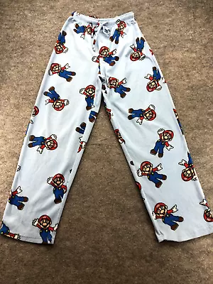 Mario Brothers Pajama Pants Men's Size Small S Blue Fleece Elastic Nintendo • $17.59