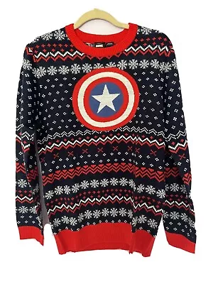 $29.95 • Buy Marvel Captain America Ugly Christmas Sweater Mens Size Medium Navy New