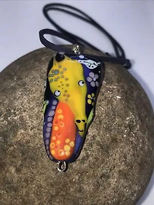 Unique Artisan Glass Lamp Work Focal Bead  Giraffe Yellow Green Pendant • £49