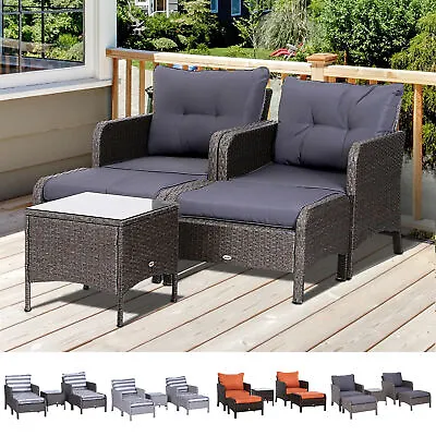 5 Pcs PE Rattan Garden Patio Furniture Set W/ Chair Stool Coffee Table Seating • £269.99