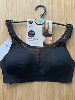 M&S Body™ Non-Wired Full Cup Cami Bra Black Lightly Padded T-Shirt Bra Size 32 A • £12.99