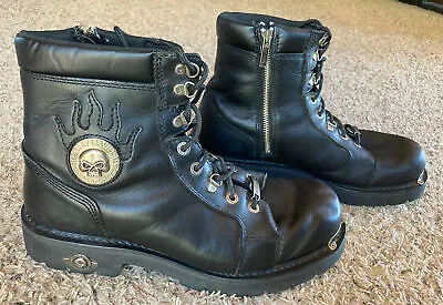 $64.99 • Buy Harley-Davidson Skull Lace & Zip Black Leather Motorcycle￼ Boots 94169 - Sz 13