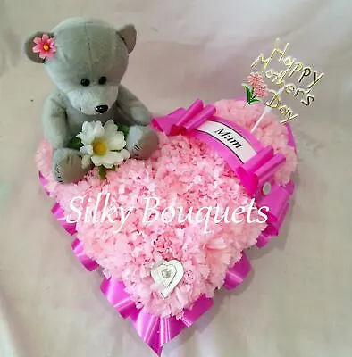 Artificial Silk Funeral Flower Heart Tribute Teddy Bear Memorial Arrangement Mum • £30