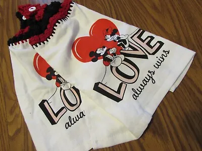 Minnie Mouse Mickey Mouse 2 Hanging Kitchen Dish Towels With Tops Towel Set Red • $17.95