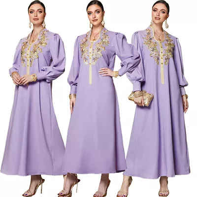 Embroidery Abaya Kaftan Women Muslim Maxi Evening Party Dress Dubai Robe Gown • $81.53