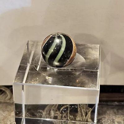 Antique German Opaque Black Green Banded Lutz Marble .67 Nice • $160