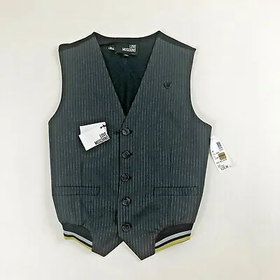 New Mens Love Moschino Sz 38 Vest Waistcoat Gray Pinstriped Mesh Back Sporty • $75