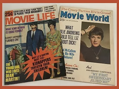 Vtg Movie World & Movie Life Magazines - 1966-8 - J.Andrews/Elvis/E.Taylor/More • $10.99