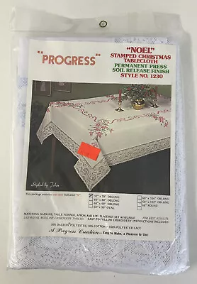 Vintage Progress NOEL Stamped For Embroidery Christmas Tablecloth 52  X 70  • $35