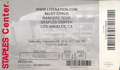 Miley Cyrus - Bangerz Concert Ticket - Staples Center - 2/22/14 • $40