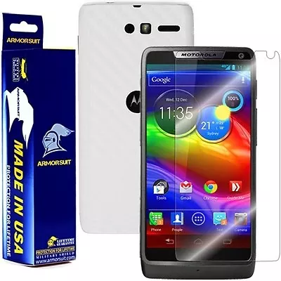 ArmorSuit Motorola Droid Razr M Screen Protector + White Carbon Fiber Skin USA • $18.45