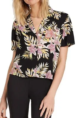 VOLCOM NEW $45 Gen Wow Short Sleeve Top Black Floral Print Medium • $6.75